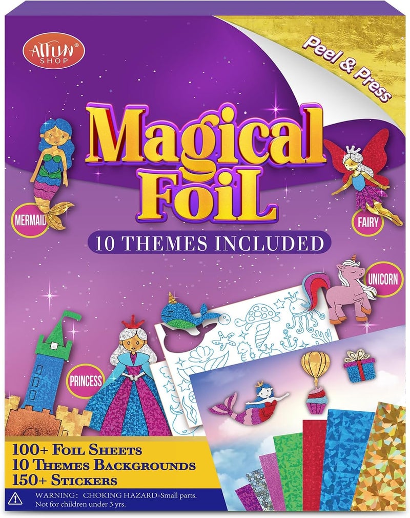 ATFUNSHOP Magical Foil Art Princesses Unicorn Mermaid & Fairy - No Mess Foil Craft Kit for Kids Ages 4 5 6 7 8 9 Fun Creative DIY Activity, Ideal Birthday Gift for Girls - Image 1